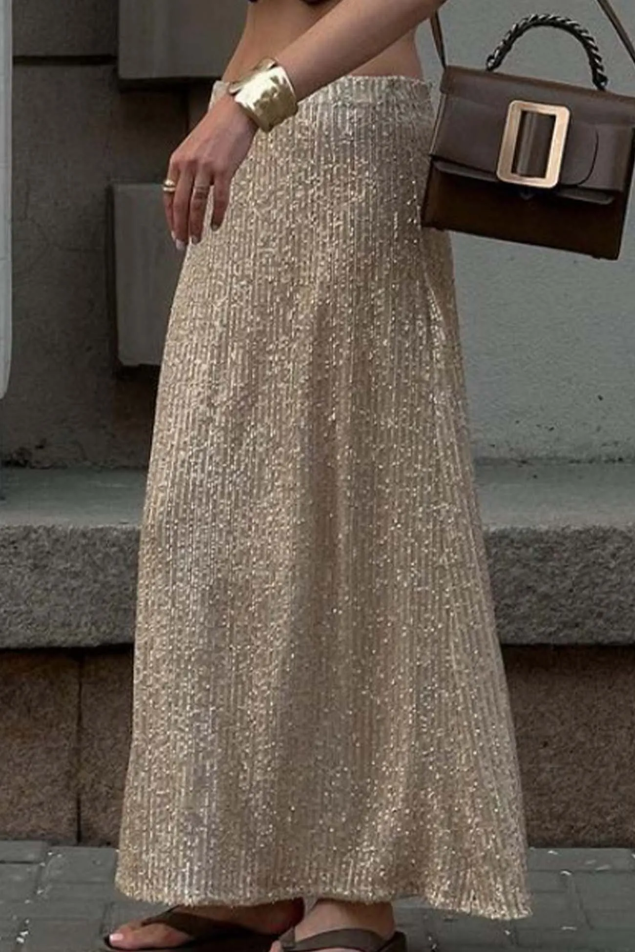 TastyHottie - Solid Color Sequin Maxi Skirt