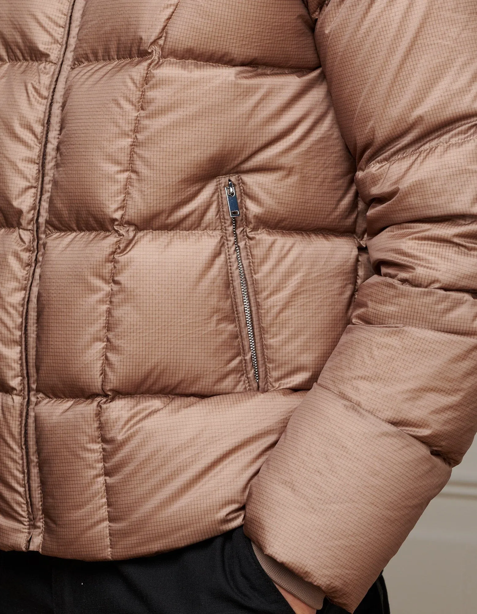 Taupe Ripstop Down Filled Puffer Jacket