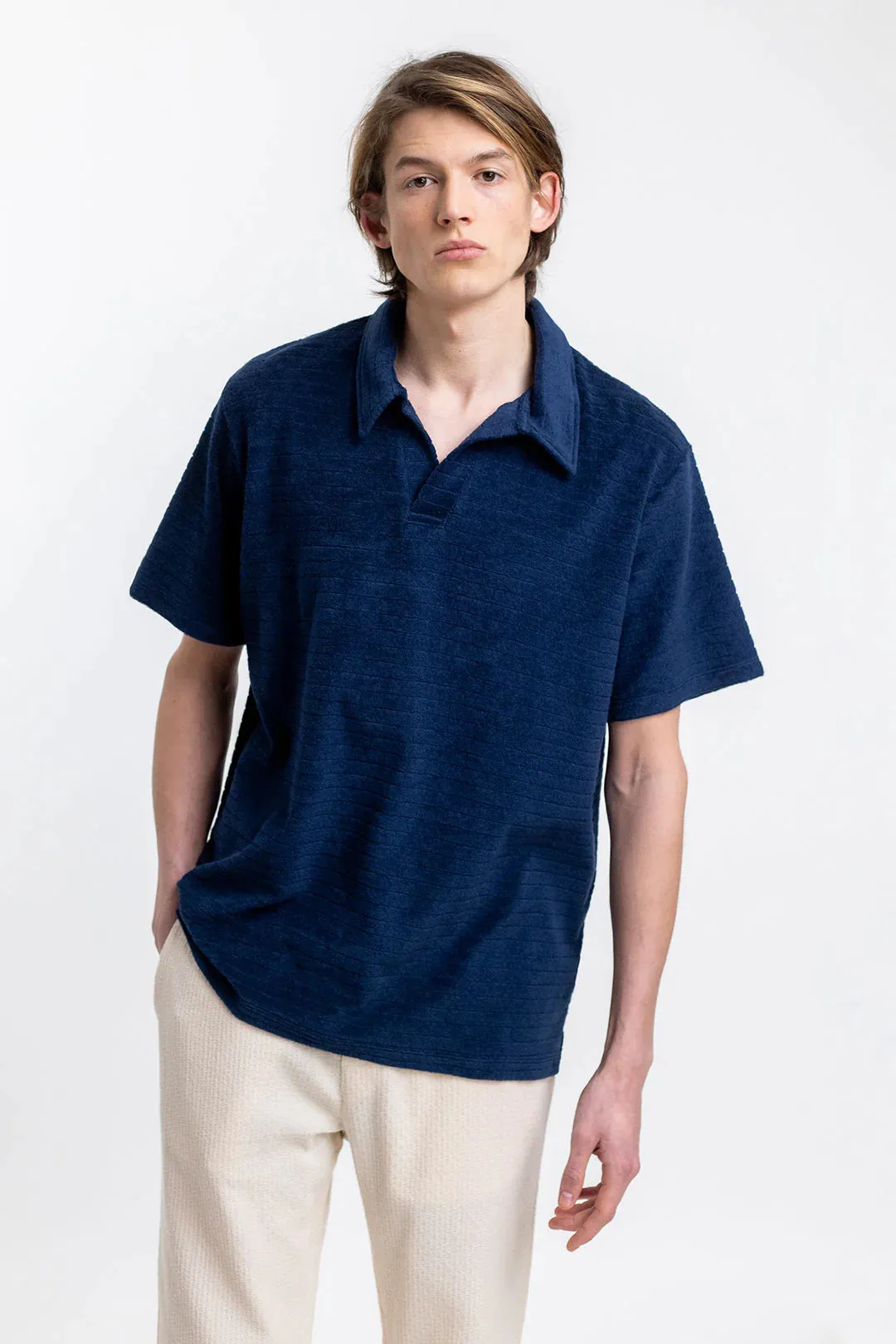 unisex terry cotton polo - navy