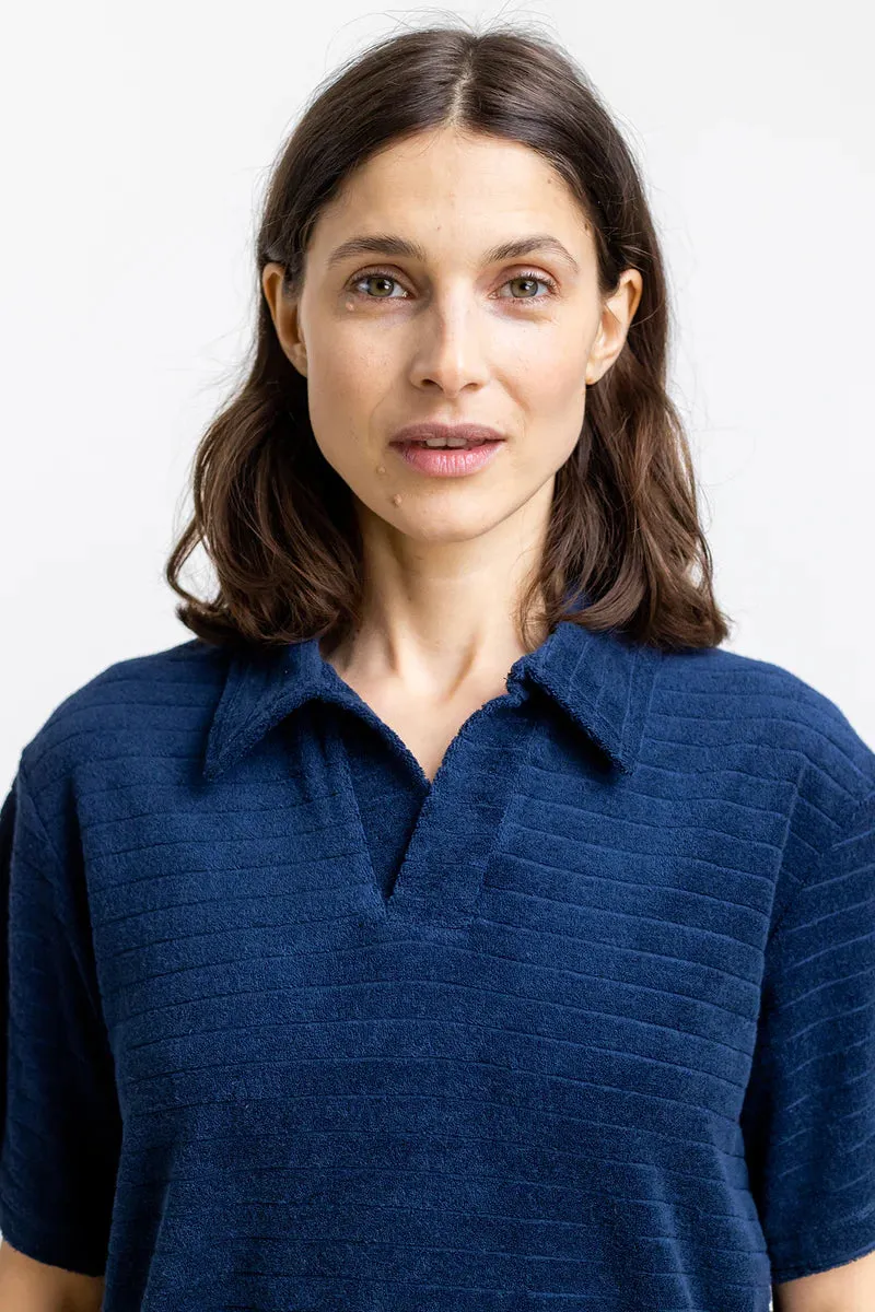 unisex terry cotton polo - navy