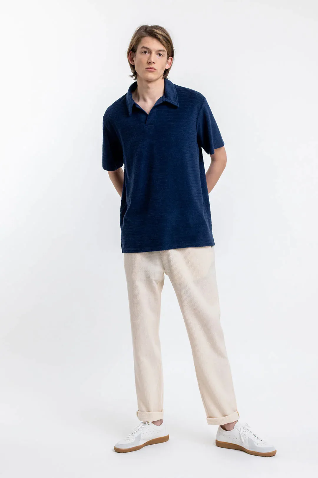 unisex terry cotton polo - navy