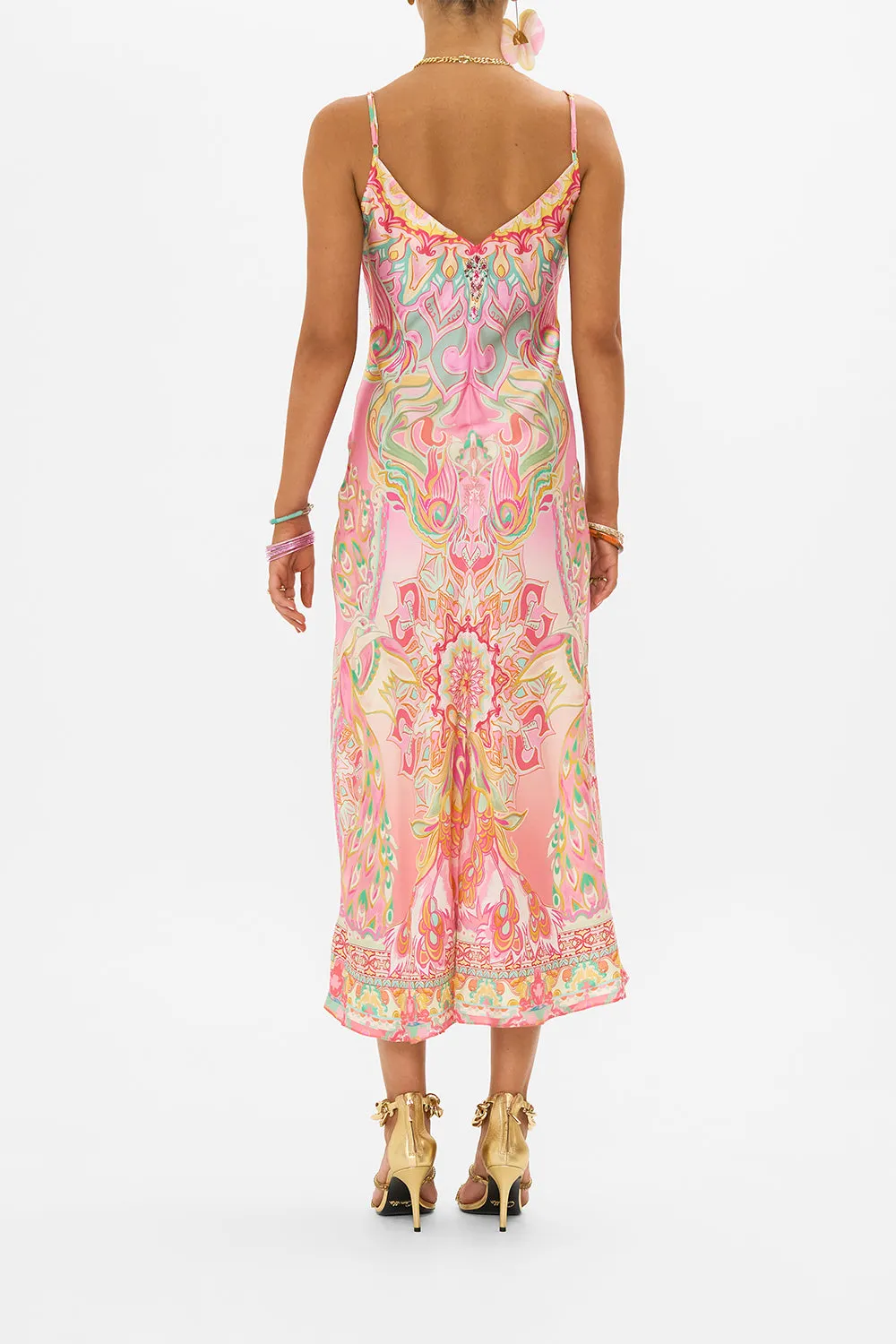 V NECK BIAS SLIP TEA WITH TUSCHINSKI