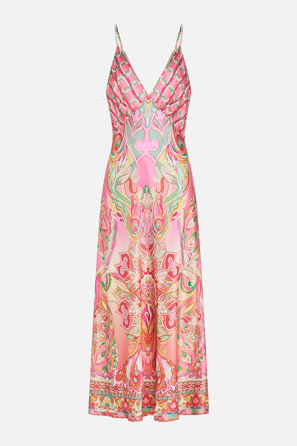 V NECK BIAS SLIP TEA WITH TUSCHINSKI