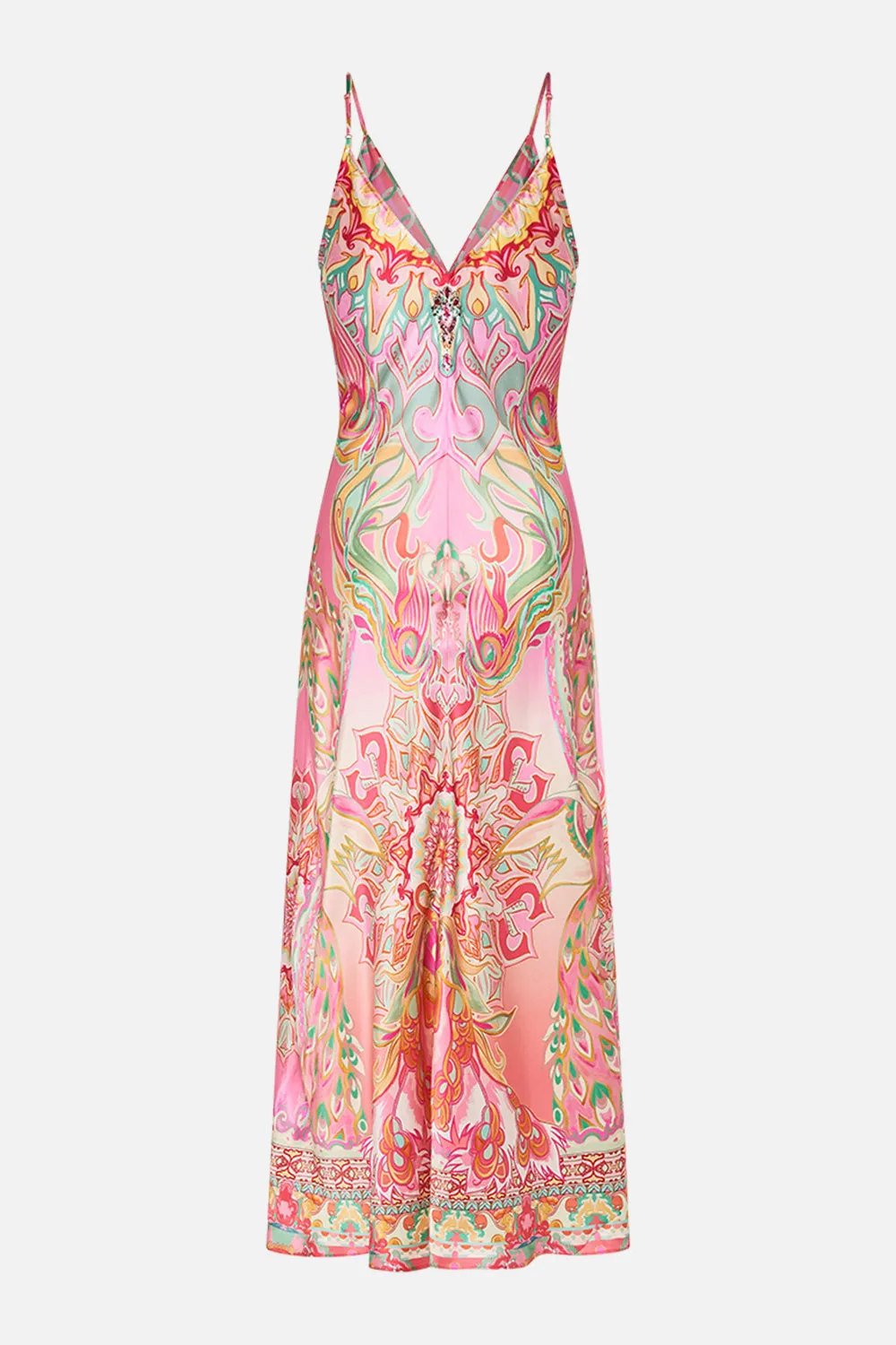 V NECK BIAS SLIP TEA WITH TUSCHINSKI