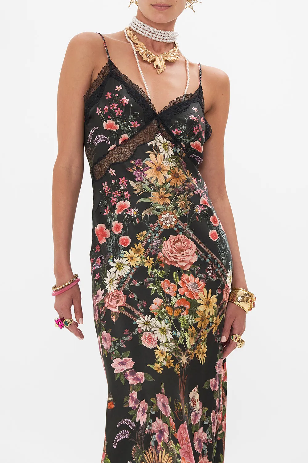 V NECK FULL LENGTH BIAS SLIP DRESS LETTERS FROM A VINEYARD