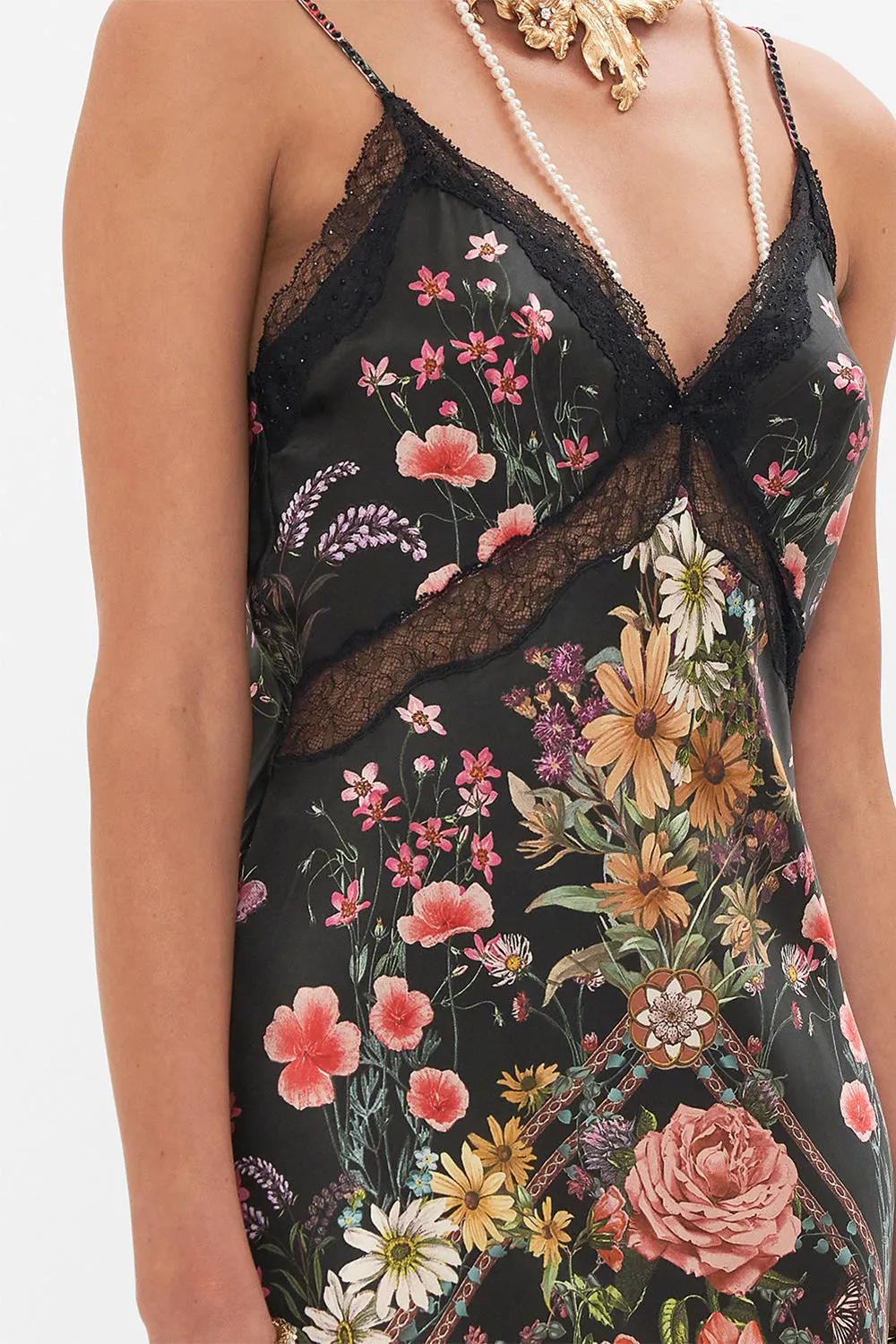 V NECK FULL LENGTH BIAS SLIP DRESS LETTERS FROM A VINEYARD