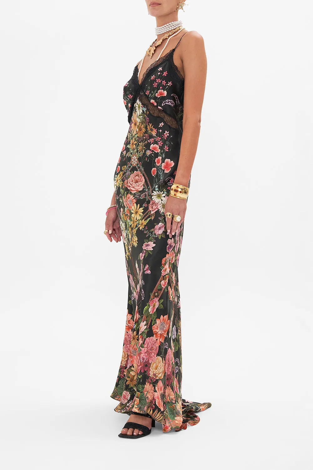 V NECK FULL LENGTH BIAS SLIP DRESS LETTERS FROM A VINEYARD