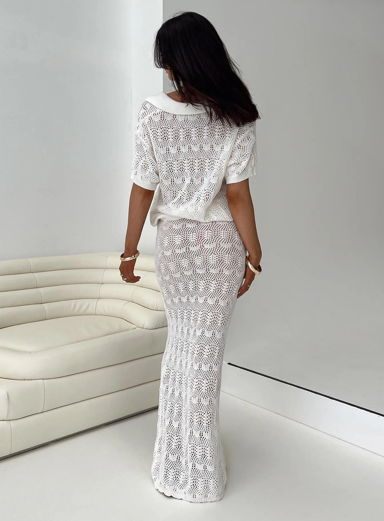 Vacation Knit Maxi Skirt White