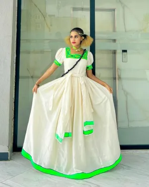 Vibrant Green Ethiopian Traditional Dress Cultural Habesha Kemis