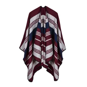 Vintage Women's Striped Winter Poncho Scarf - 5 Colors
