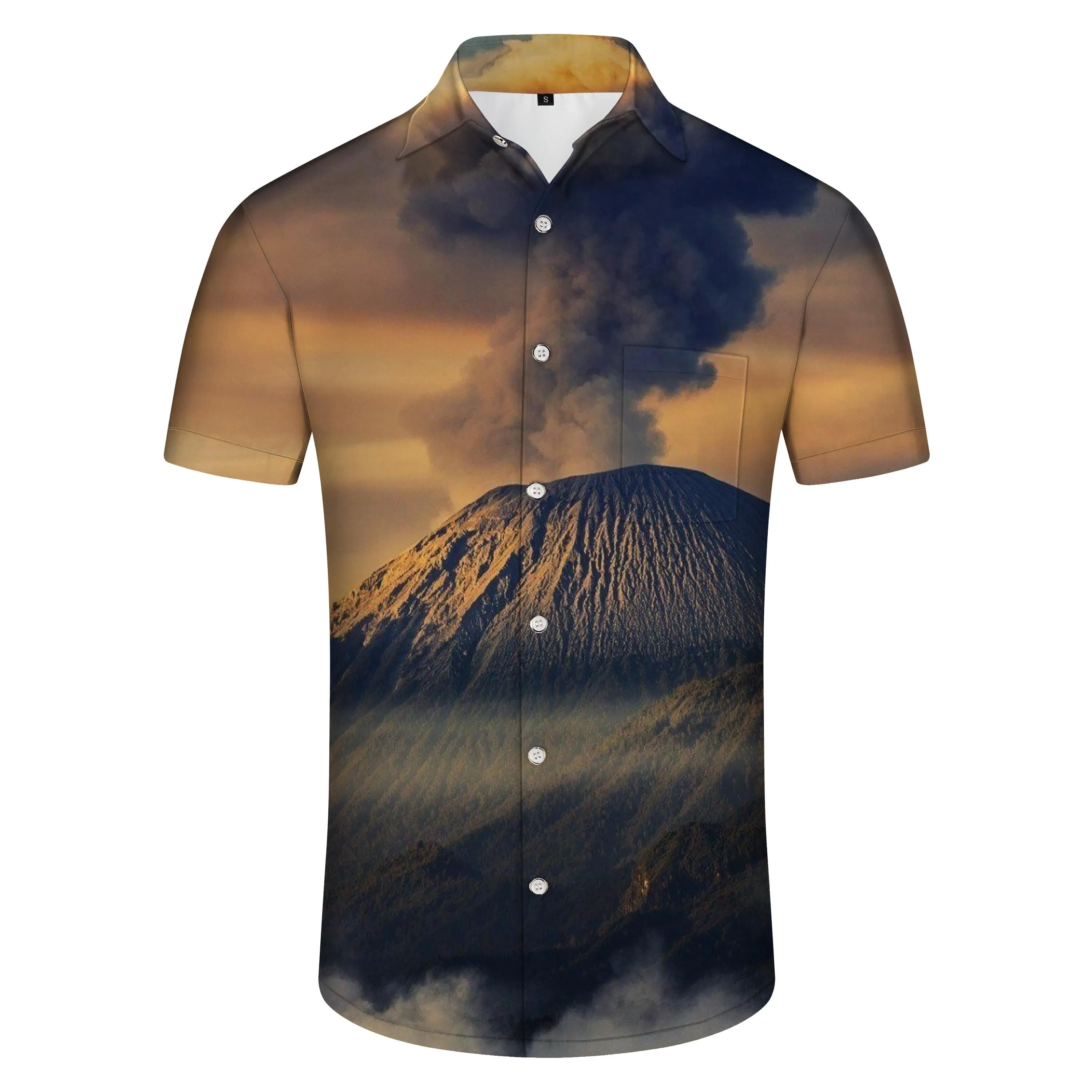 Volcano Eruption Men's Shirt Short Sleeve Button Hawaiian Shirt Summer Casual Shirt Beach