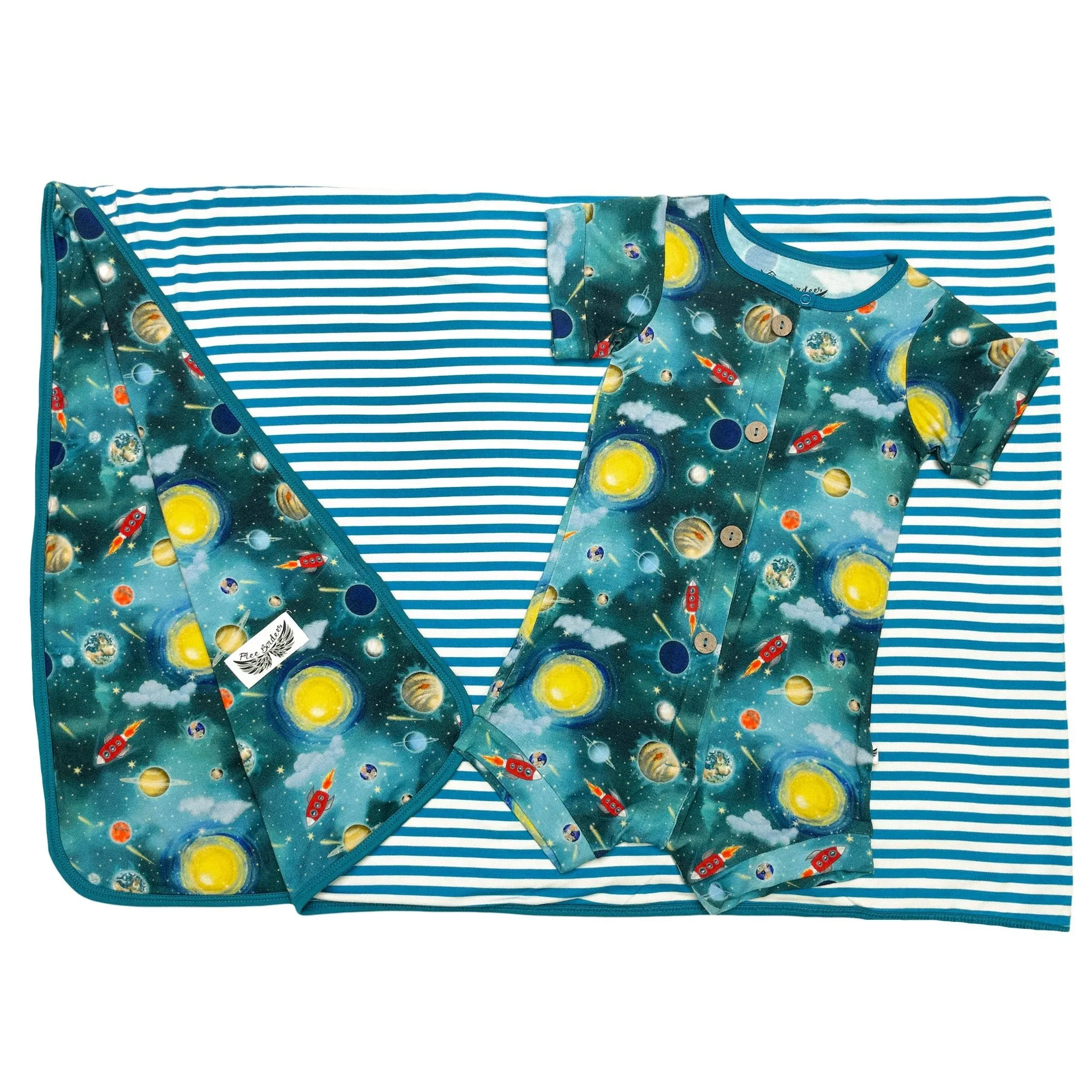 Vroom to the Planets Short Two-Way Zippy Romper with Faux Buttons (0-3T)