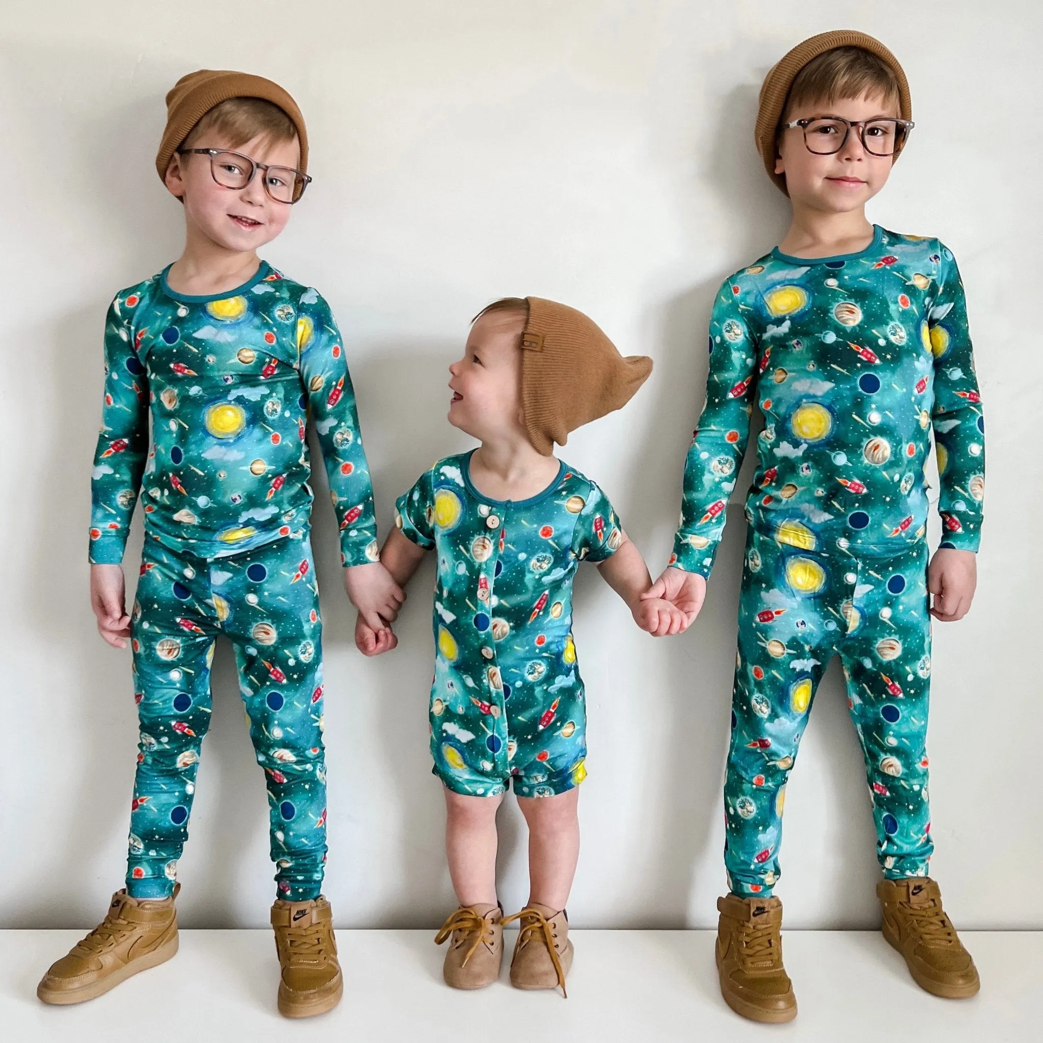 Vroom to the Planets Short Two-Way Zippy Romper with Faux Buttons (0-3T)