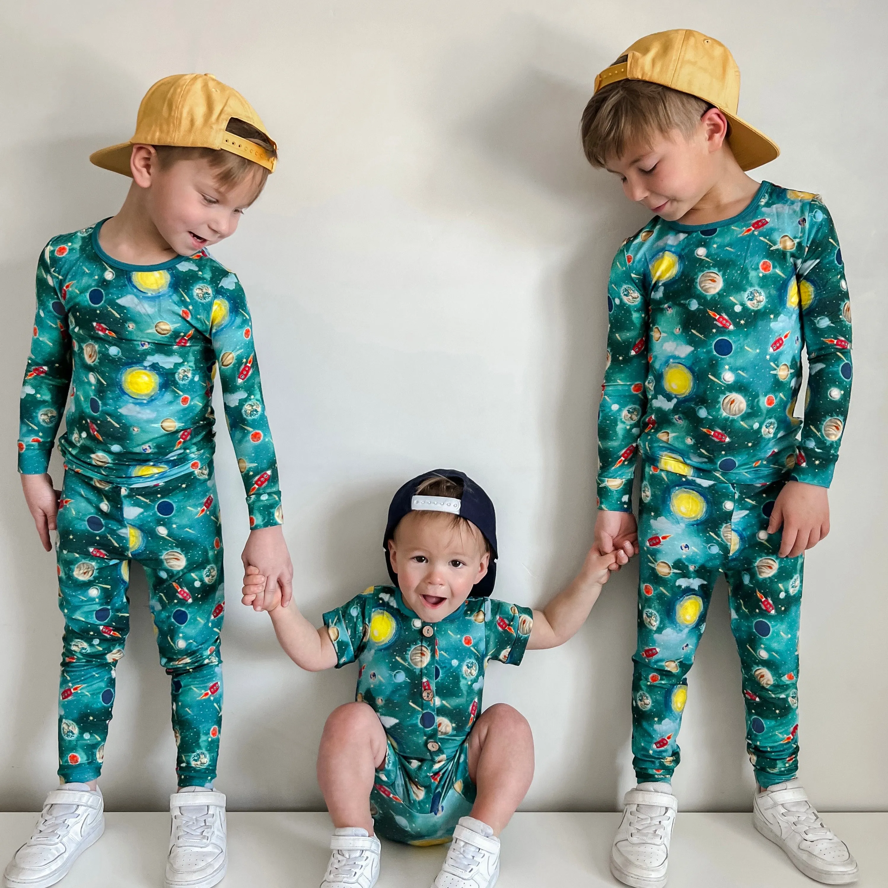 Vroom to the Planets Short Two-Way Zippy Romper with Faux Buttons (0-3T)