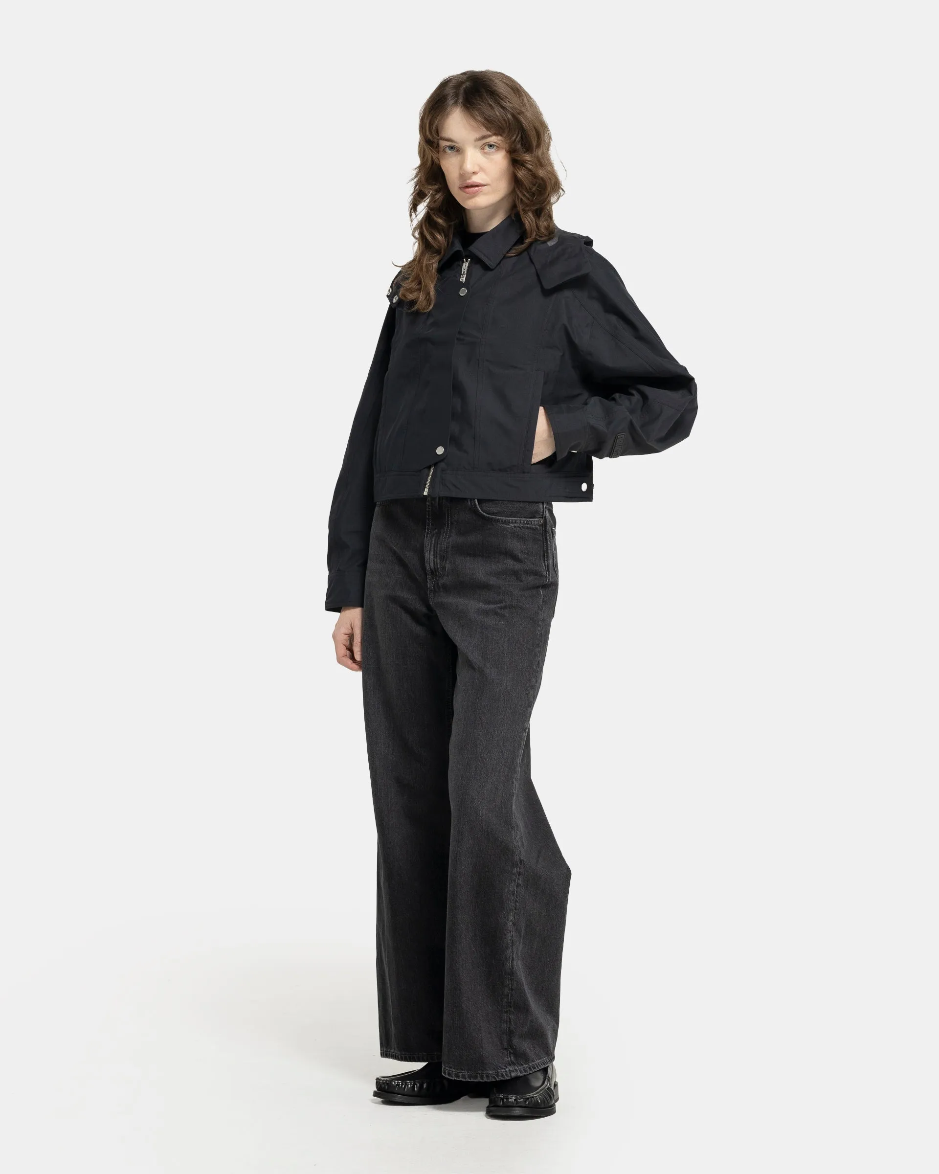 Waterproof Crop Rain Jacket in Black