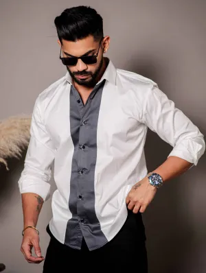 White And Grey Designer Satin Cotton Shirt