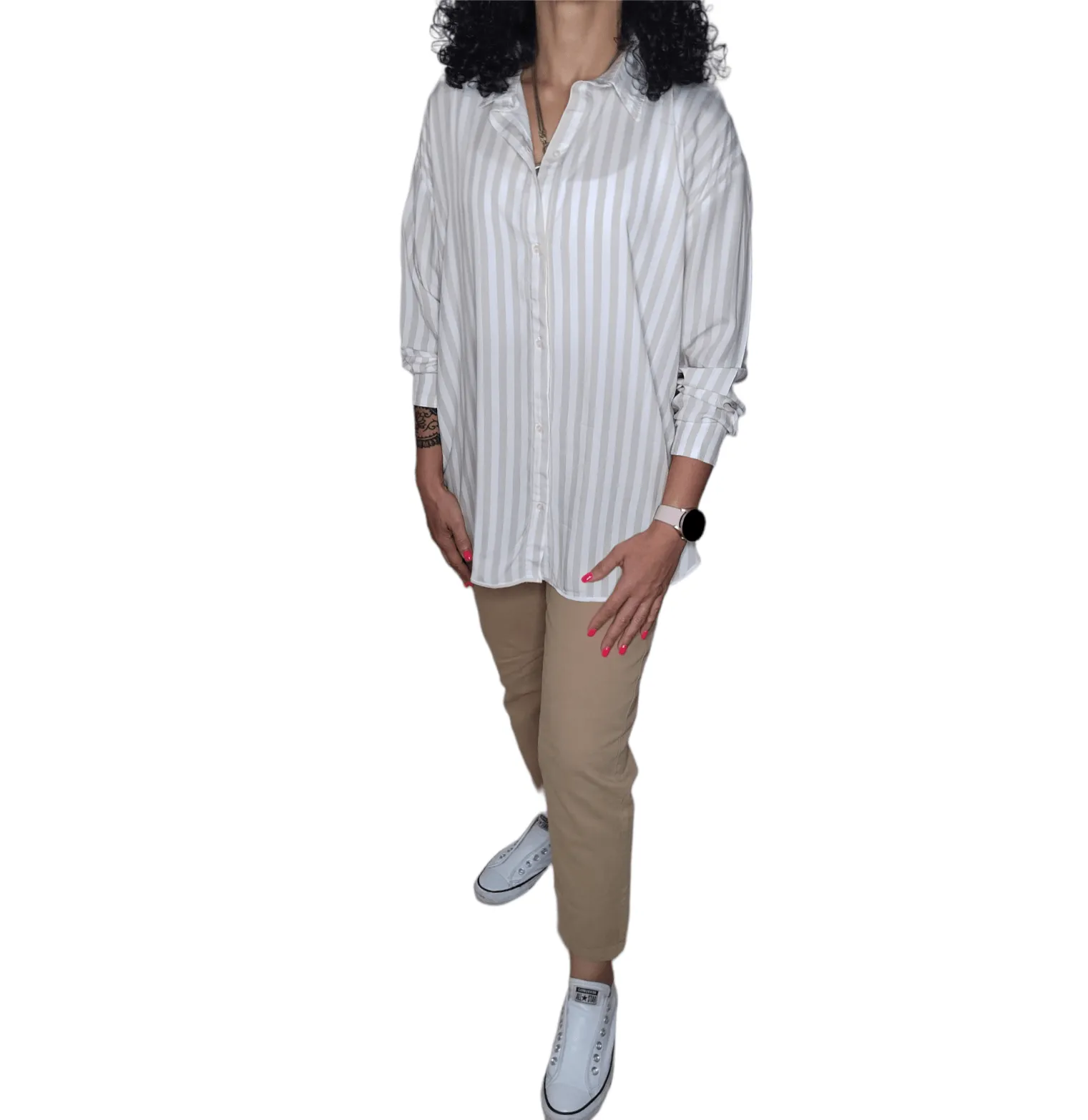 Women Chemise (One-Size) - Stripped - Beige