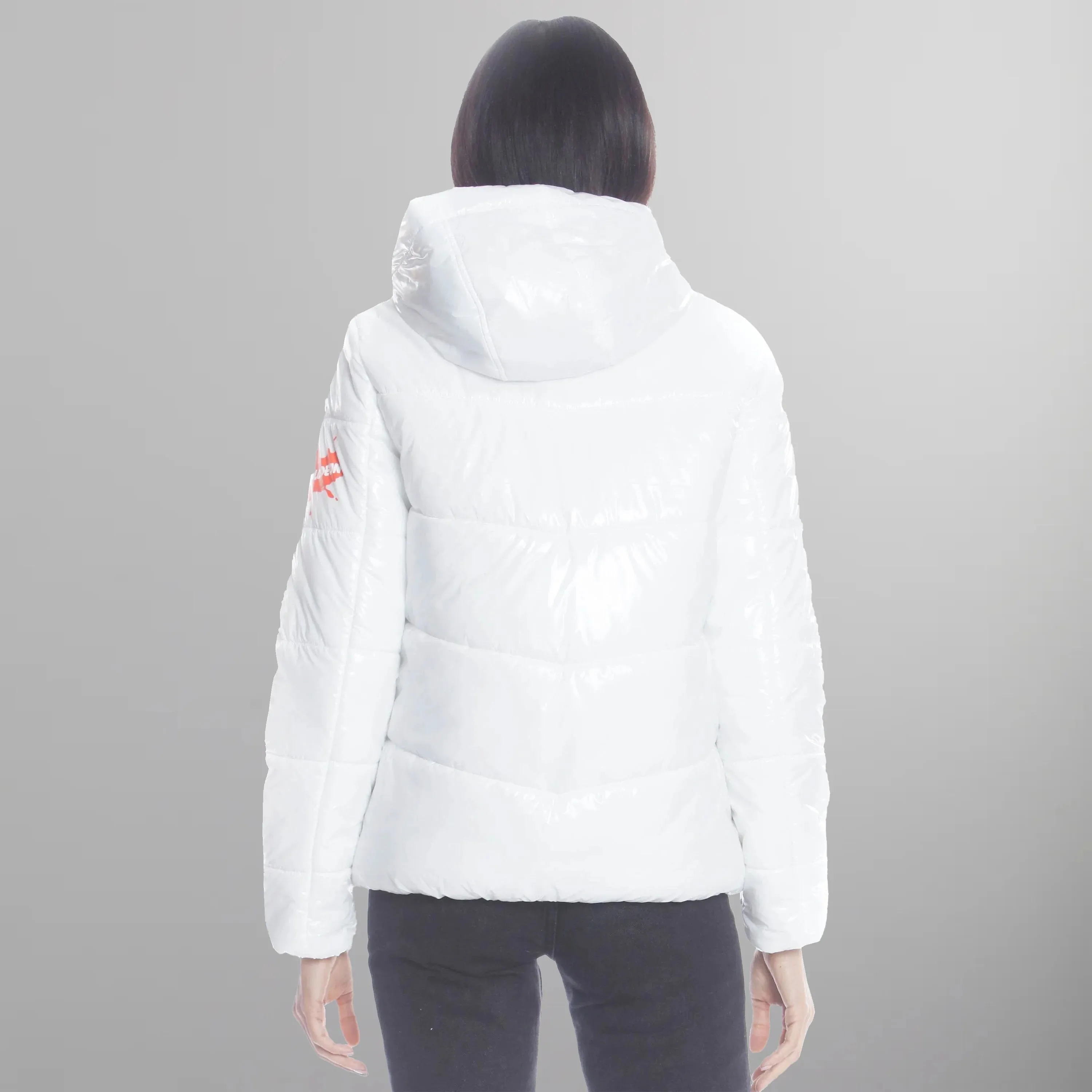 Women's Hi-Shine Chevron Quilt Puffer with Nickelodeon Mashup Print Lining Jacket - FINAL SALE