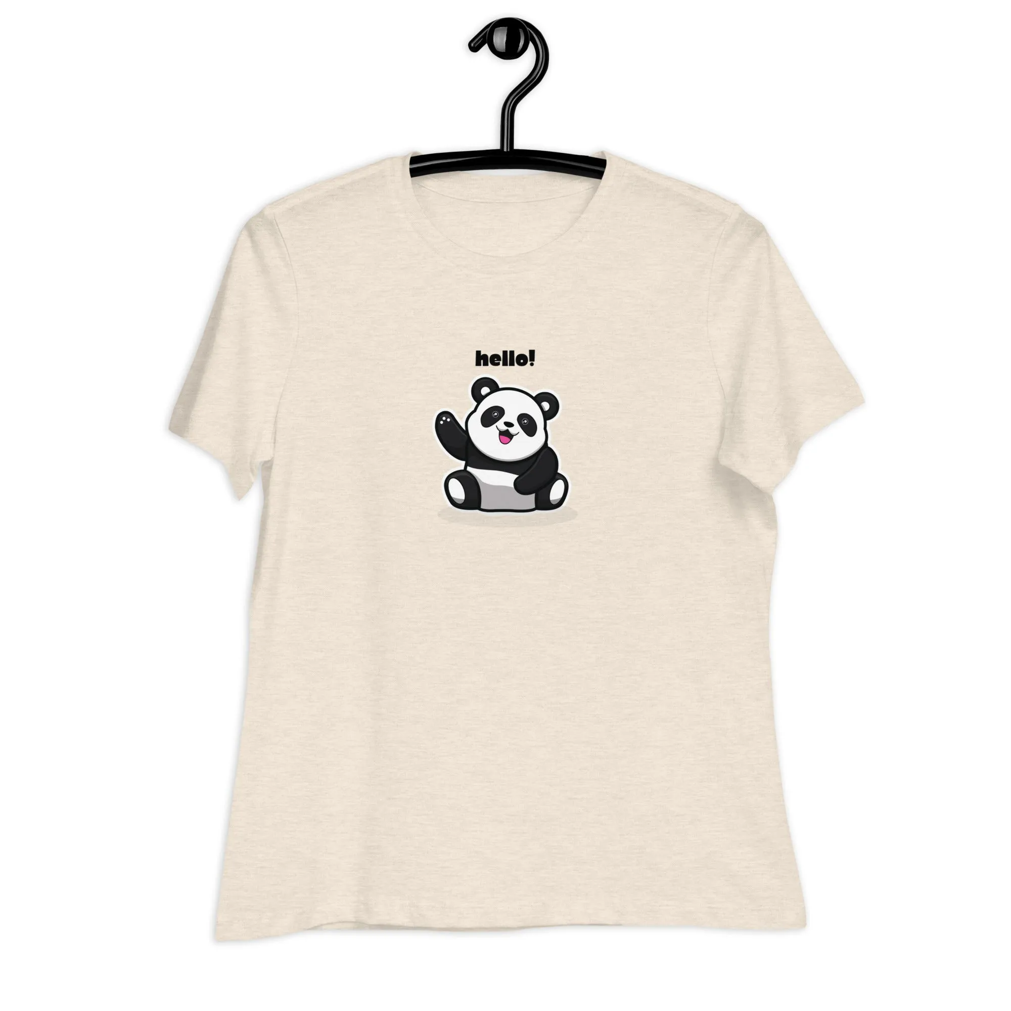 Women's Relaxed Soft & Smooth Premium Quality T-Shirt Panda Hello Design by IOBI Original Apparel