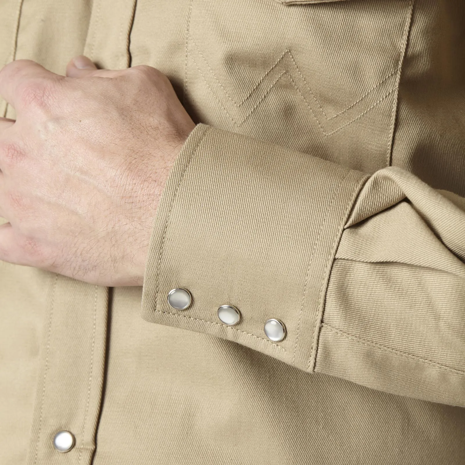 Wrangler FR Flame Resistant Long Sleeve Twill Solid Snap Shirt, FR12140, Khaki
