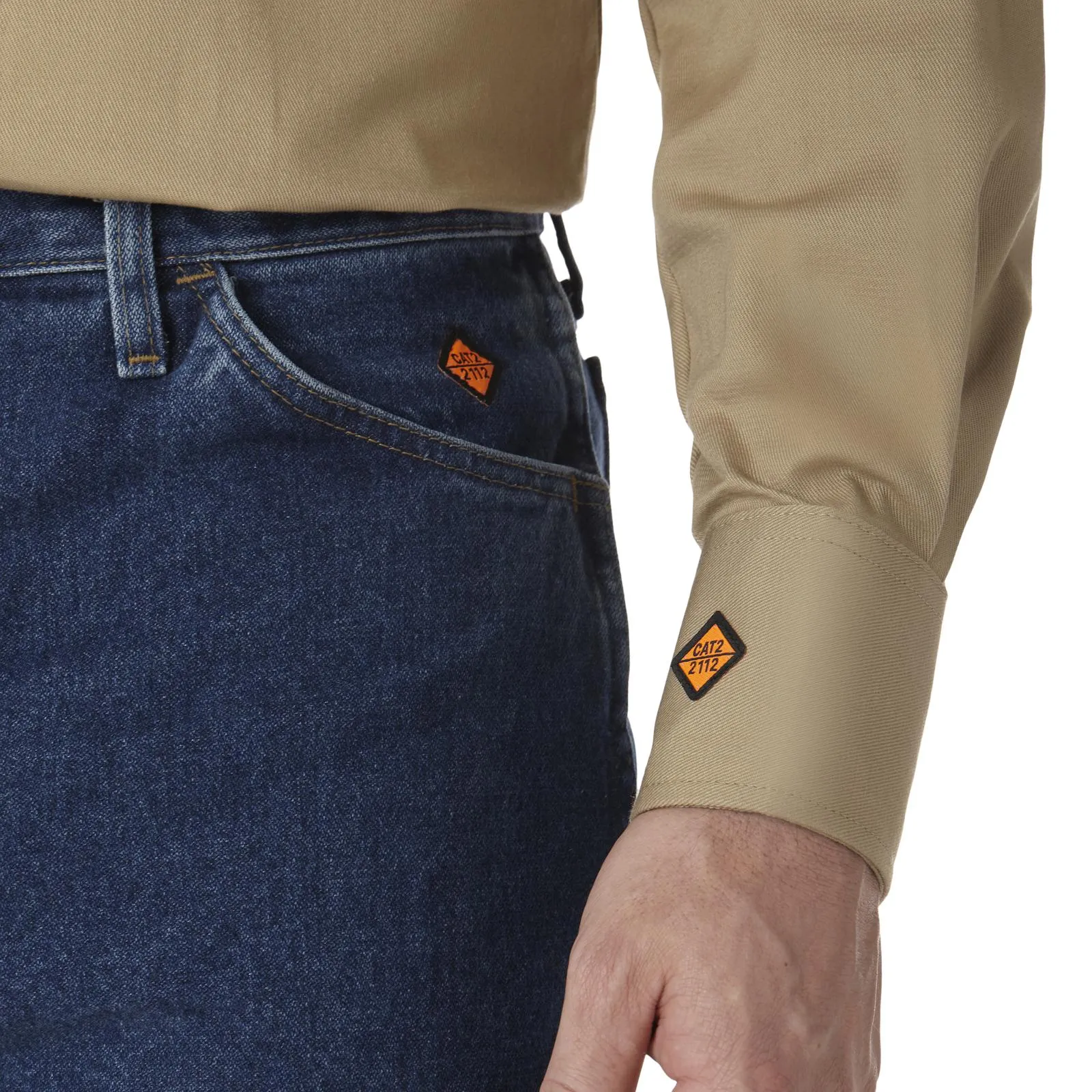 Wrangler FR Flame Resistant Long Sleeve Twill Solid Snap Shirt, FR12140, Khaki