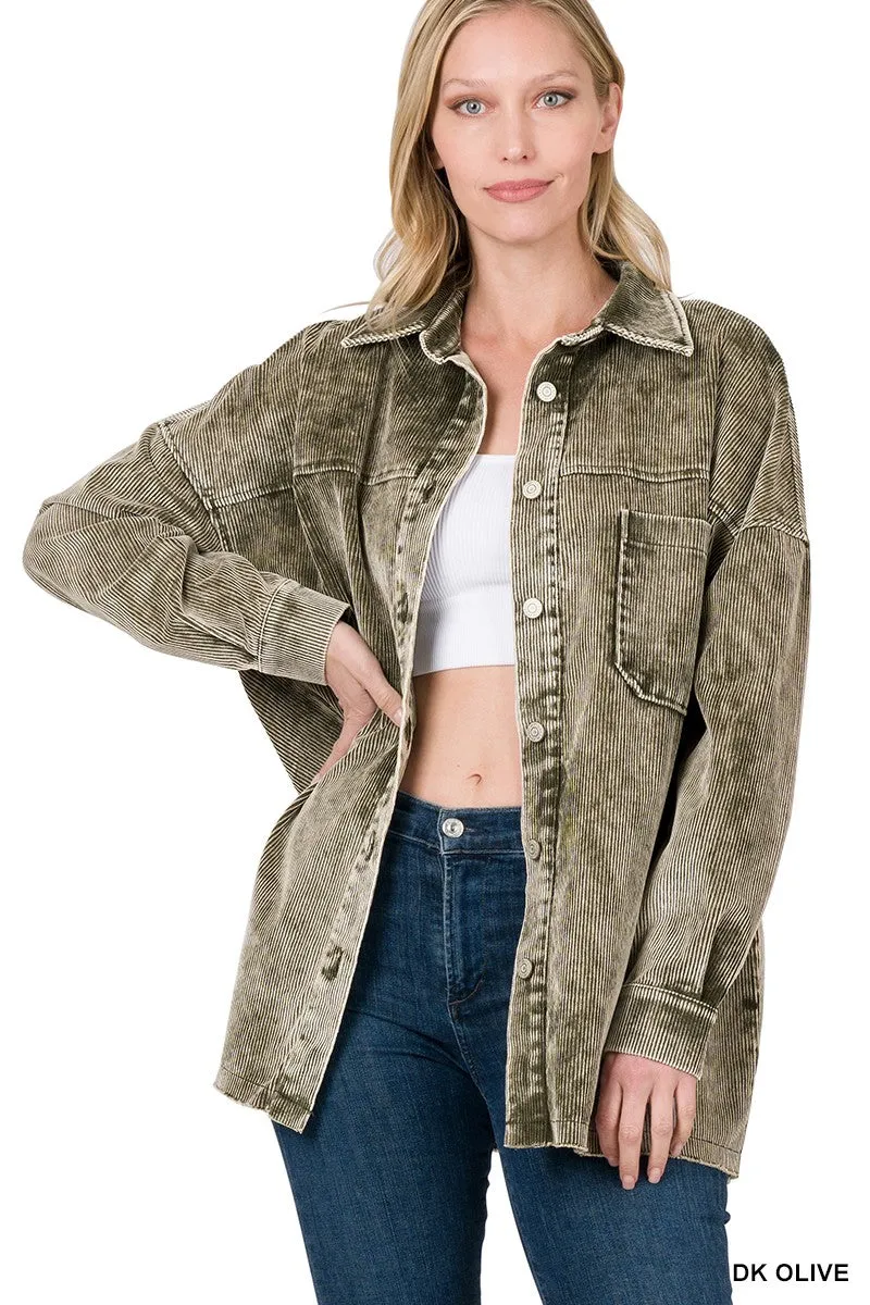 Zenana Corduroy Shacket With  Front Pocket