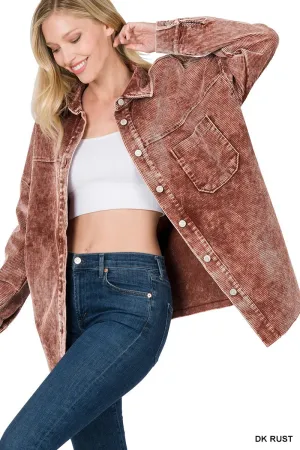 Zenana Corduroy Shacket With  Front Pocket