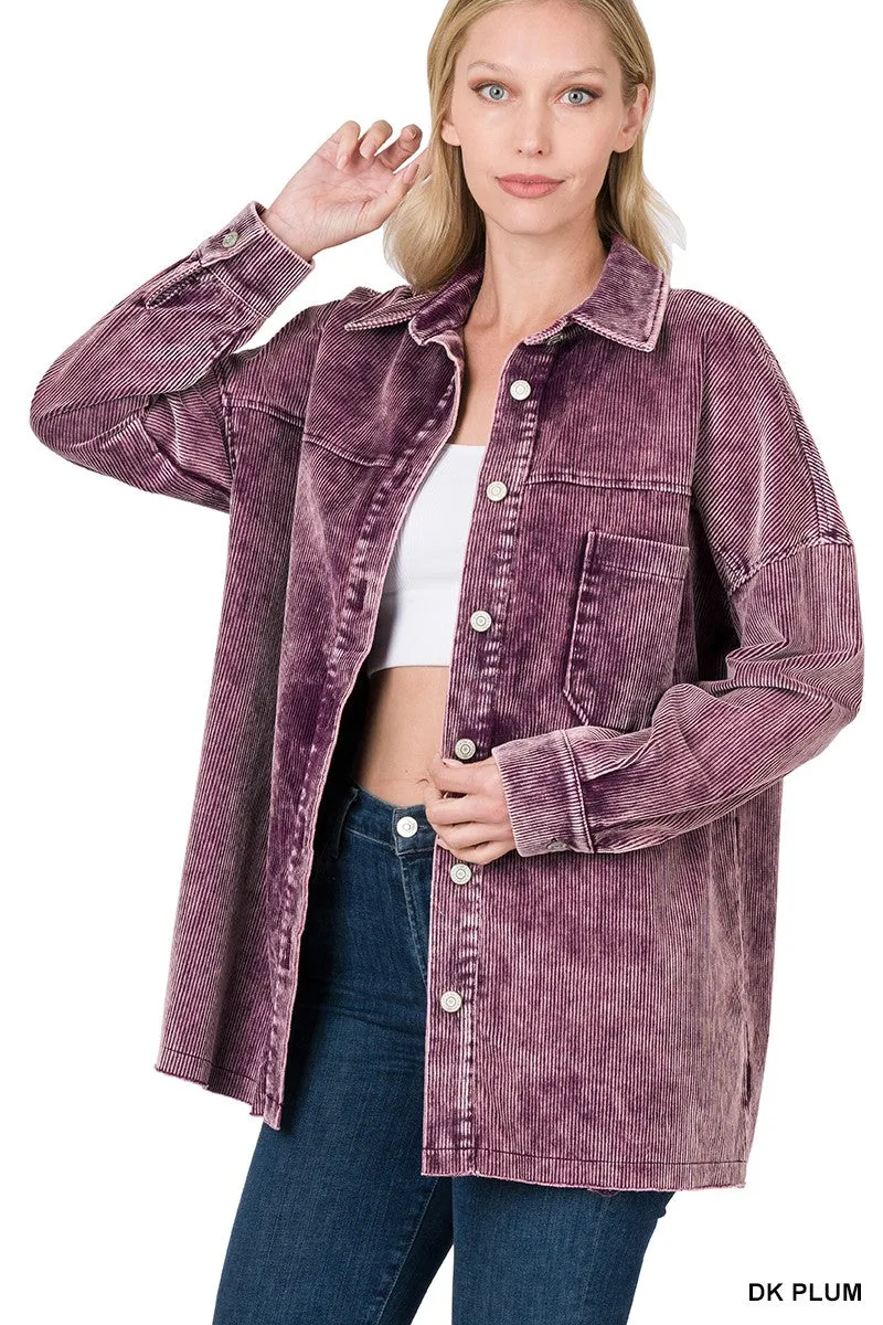 Zenana Corduroy Shacket With  Front Pocket