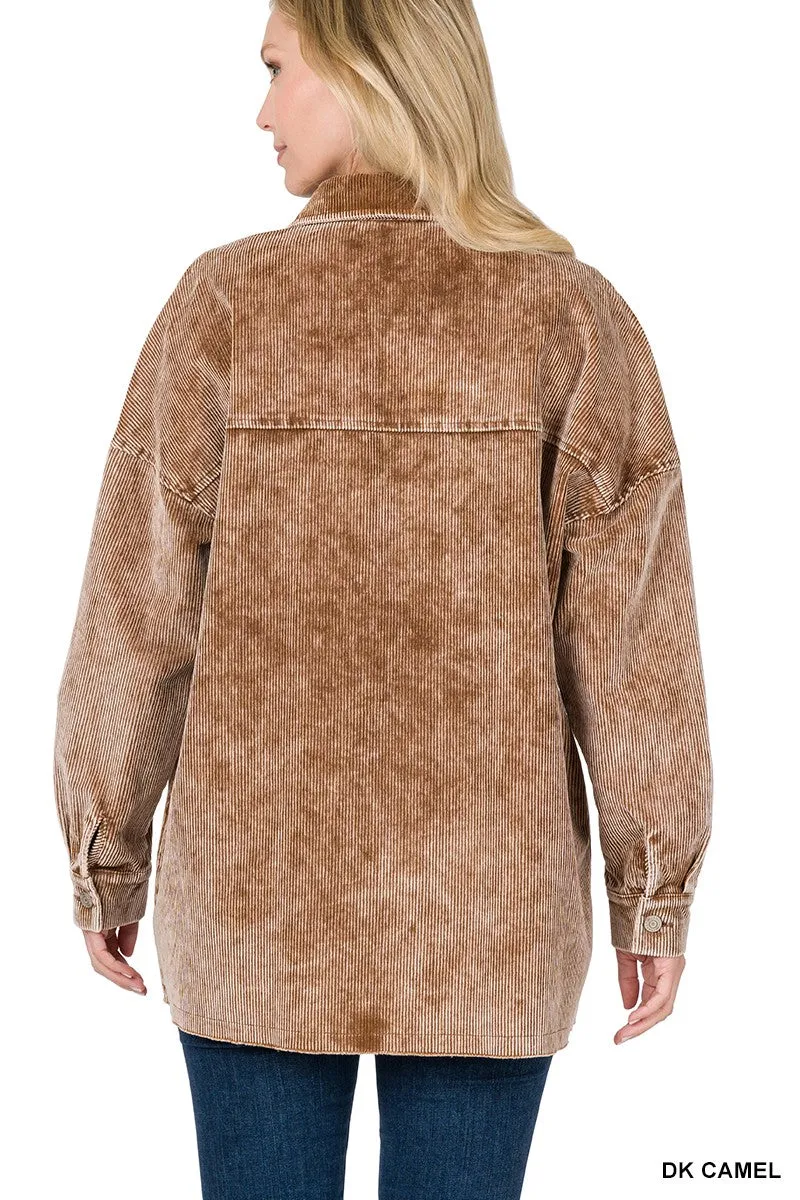Zenana Corduroy Shacket With  Front Pocket